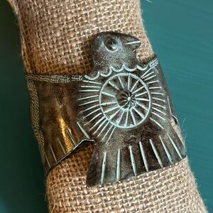 Eleganté Vintage Artisan Thunderbird Etched Pantina Copper Wide Cuff Bracelet